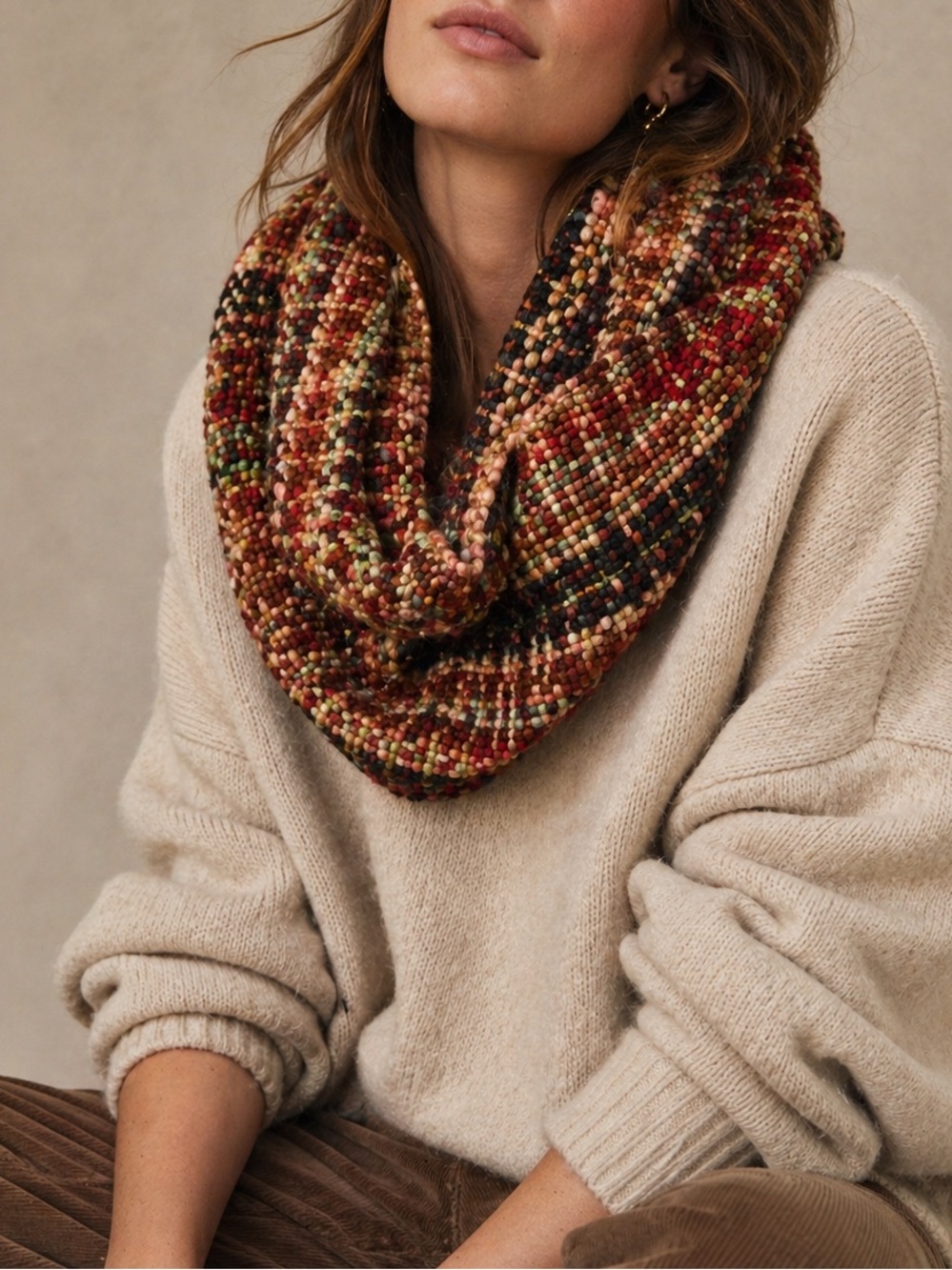Rising Tide Chunky Handwoven Wool Infinity Scarf Boho Anthro Cozycore